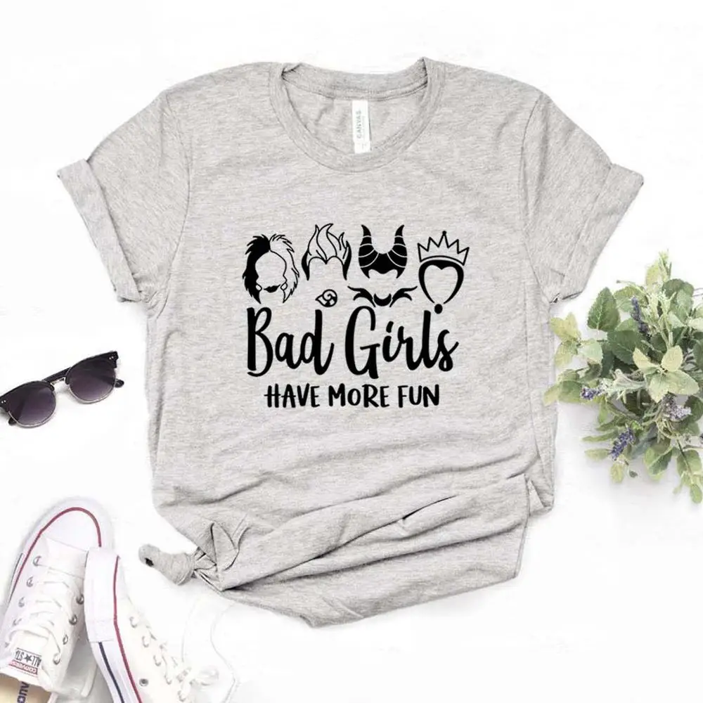 T-shirt manches courtes col rond pour femme, décontracté, Bad Girls Have More Fun Print, été