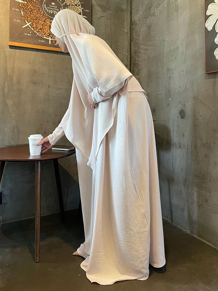 Abaya-Robe Longue de Prière Saoudite pour Femme Musulmane, Vêtement de Ramadan, Niqab, Jilbab, Ensemble de 2 Pièces