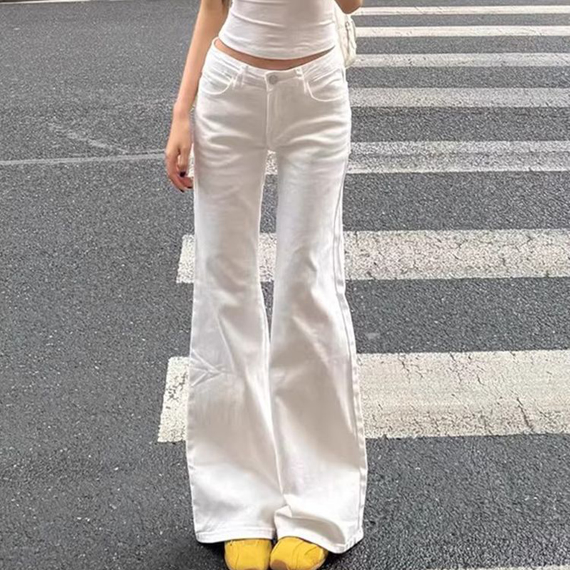 Mode coréenne taille haute jean blanc pour femmes Streetwear minceur Micro pantalon en Denim évasé femme Vintage pantalon ample femme