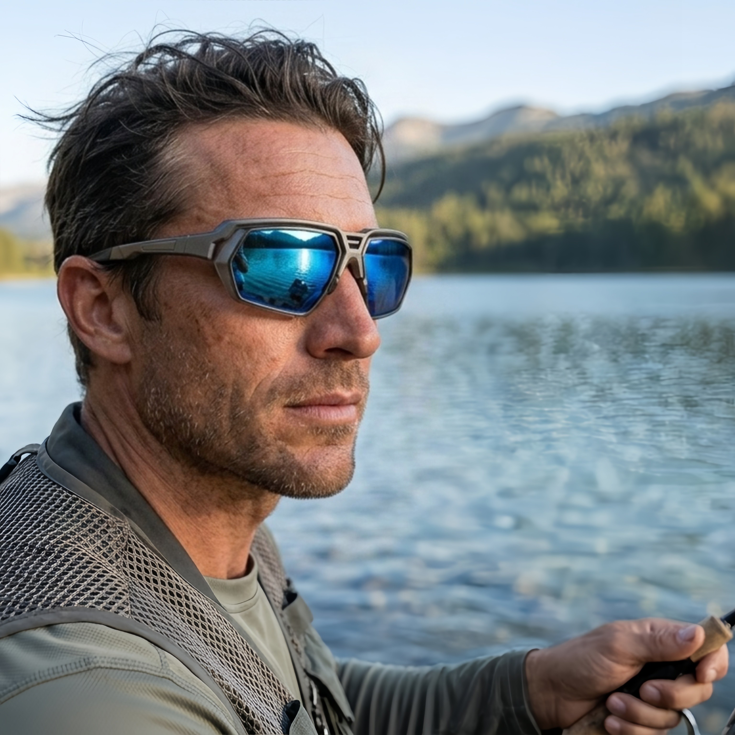 Nouvelles lunettes de soleil polarisées pour hommes - Verres bleus miroir teintés jaunes, plaquettes de nez réglables, protection UV400 pour les jours ensoleillés et nuageux, conduite