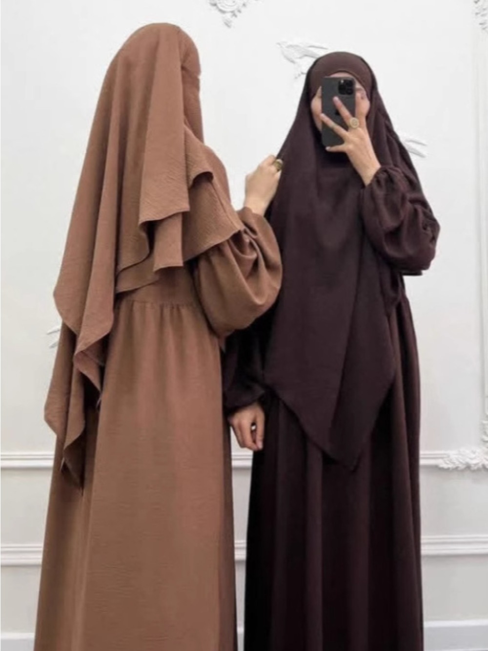 Eid Mulsim Ensemble Femmes 2 Couches Khimar avec Robe Ramadan 2 Pièces Ensemble Abaya Vêtement de Prière Ensembles Hijab Niqab Jilbab Ensembles