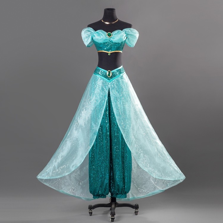 Costume de cosplay de la princesse Jasmine d'Aladdin pour femmes, robe arabe pour Noël, Halloween, carnaval, scène, tenue de fête à paillettes
