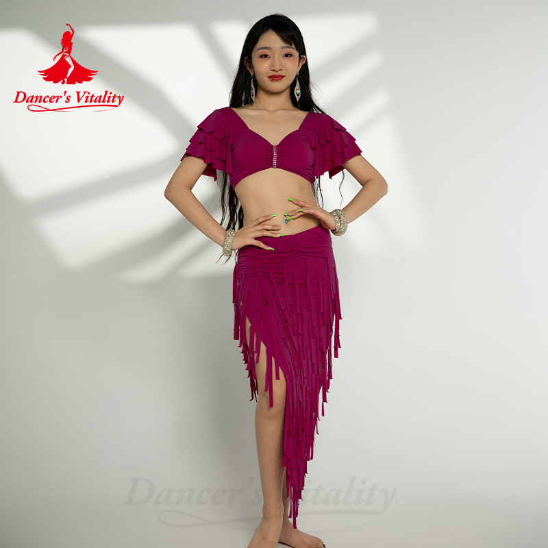 Ensemble de costumes de danseuse du ventre pour femmes, haut sexy + jupe Solo à tambour sexy, 2 pièces, vêtements de danse du ventre orientale, tenue de danse du ventre