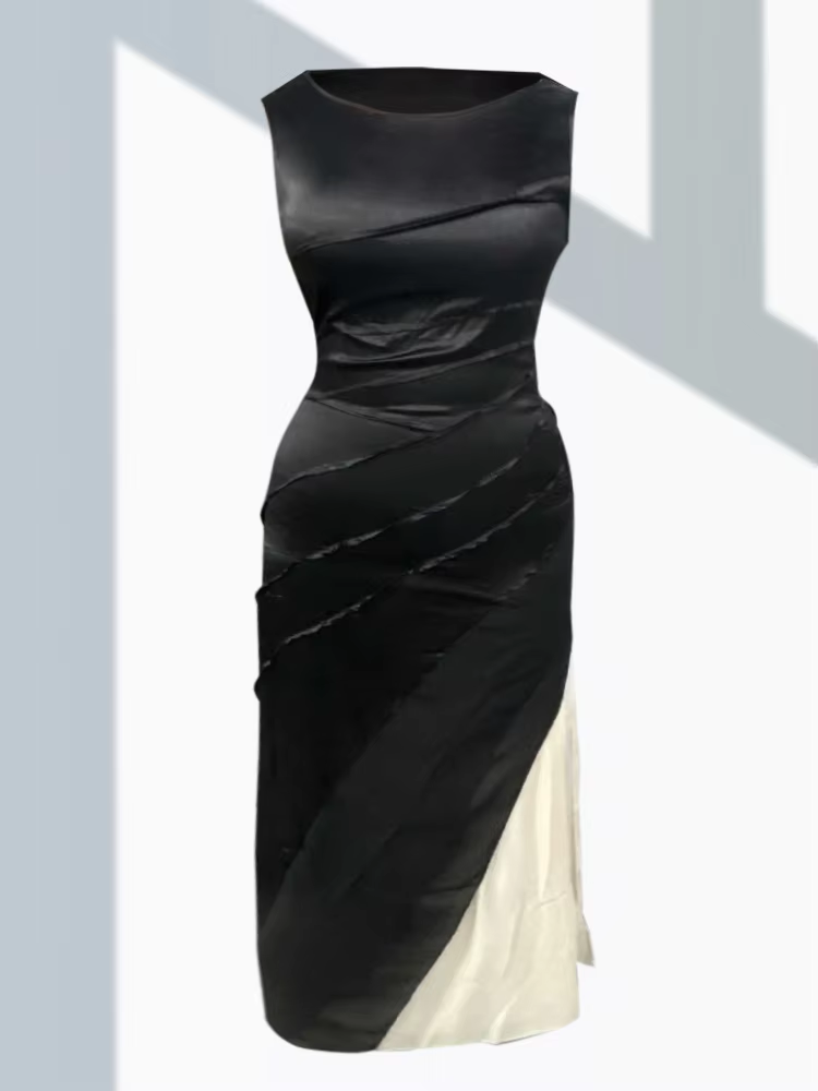Femmes robe débardeur élégante col rond été décontracté invité de mariage dégradé imprimé robes longues en Satin