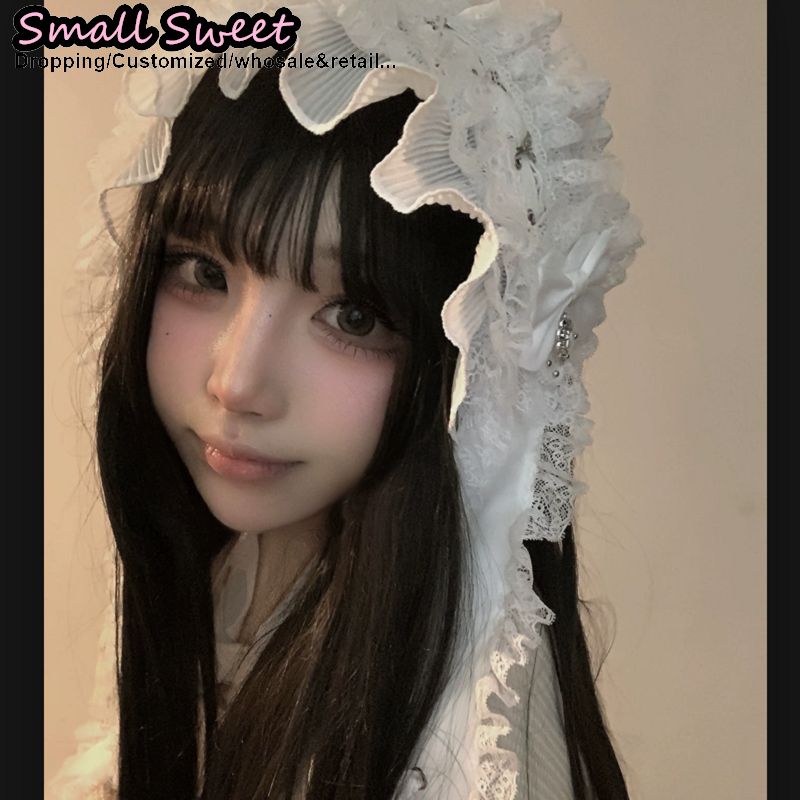 Serre-tête à lacets pour femme, style Y2K subculture, motif lapin aux longues oreilles, avec pince à cheveux gothique Lolita et volants en dentelle