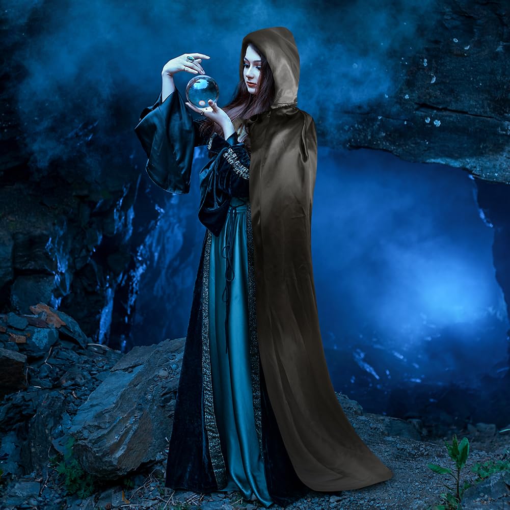 Cape noire à capuche pour Halloween, longue robe à capuche, costume médiéval, cape à capuche pour déguisement gothique diable