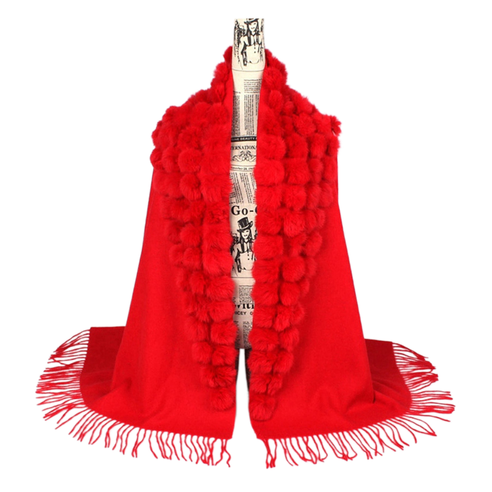 Marque de luxe cachemire Pashmina femmes hiver épais chaud réel fourrure de lapin pompon boule châles et enveloppes femmes 100% laine écharpe