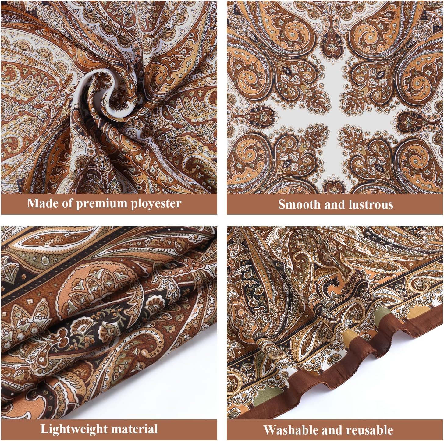 1 pièces 27,5 pouces foulard en satin soie comme écharpe de cheveux tache Bandana enveloppe de cheveux foulard pour les femmes (marron)