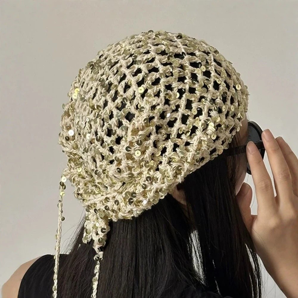 Foulard décontracté à sequins, bandeau ajouré polyvalent, écharpe triangulaire tricotée, style Ins Y2K, bonnets, bandeau, ambiance photo