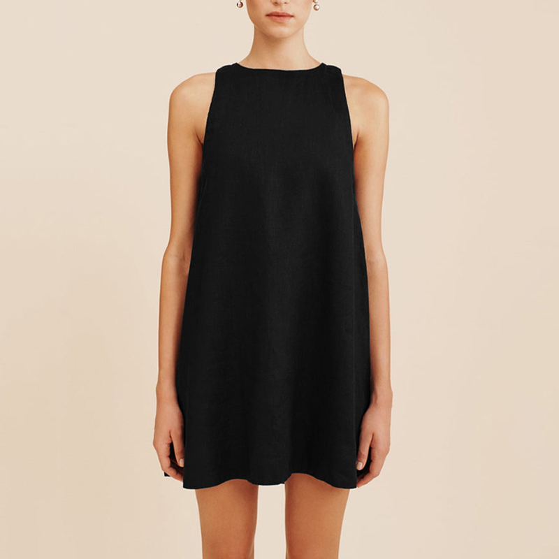 Robe élégante en coton et lin pour femmes, Mini robe d'été courte sans manches, plage, vacances, Streetwear, mode décontractée