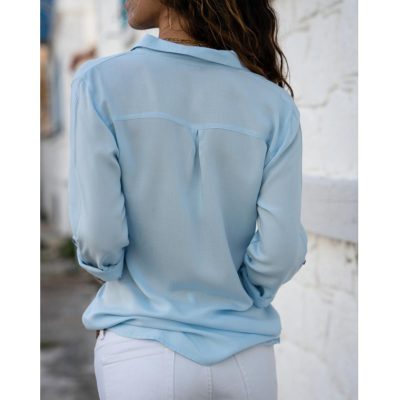 Chemise d'automne col Polo femme bureau dame blouse chemise Vintage ample boutonné chemises hauts à la mode