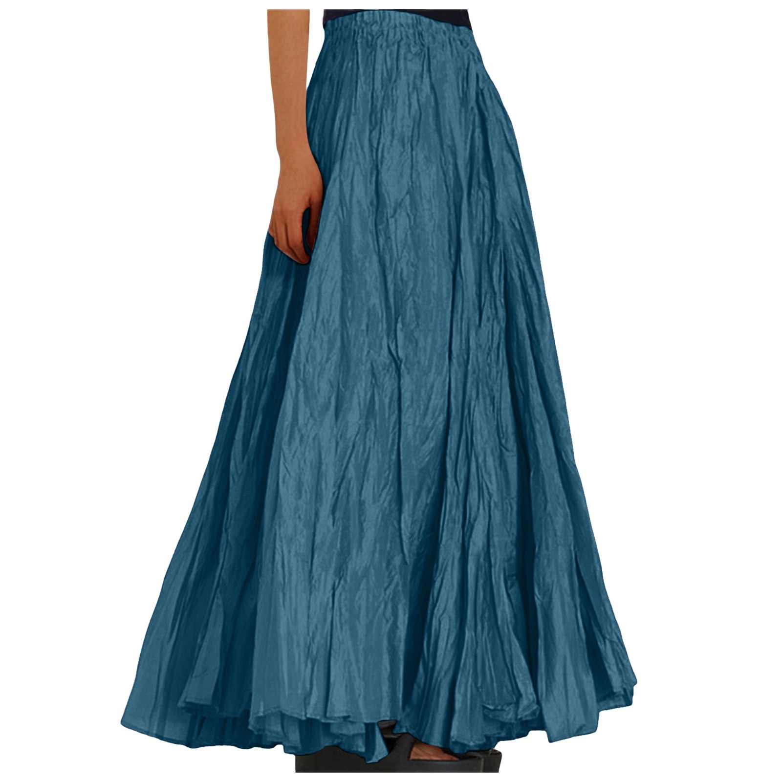 Jupe longue froncée style bohème pour femmes, vêtement de plage, vacances, taille haute, ligne A fluide, été