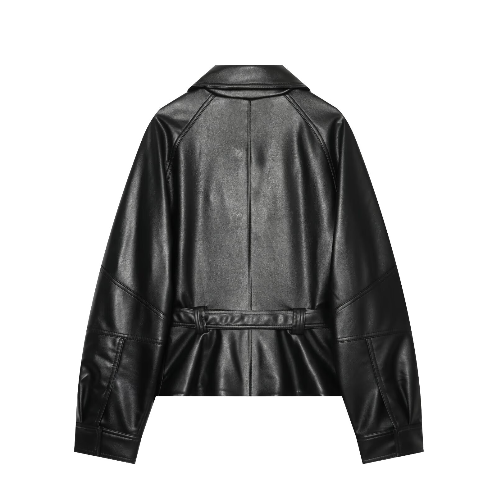 BSAY 2026 Veste Femme Mode Coréenne Décontractée en Cuir PU avec Col à Revers et Ceinture, Manches Longues, Coupe Oversize, Manteau d'Automne Quotidien