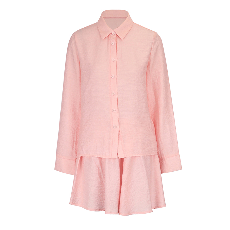 Ensemble 2 Pièces Femme : Blouse et Jupe – Nouvelle Collection Printemps – Style Streetwear Tendance – Col Rabattu Boutonné – Manches Longues – Haut Uni Sexy – Jupe Élégante