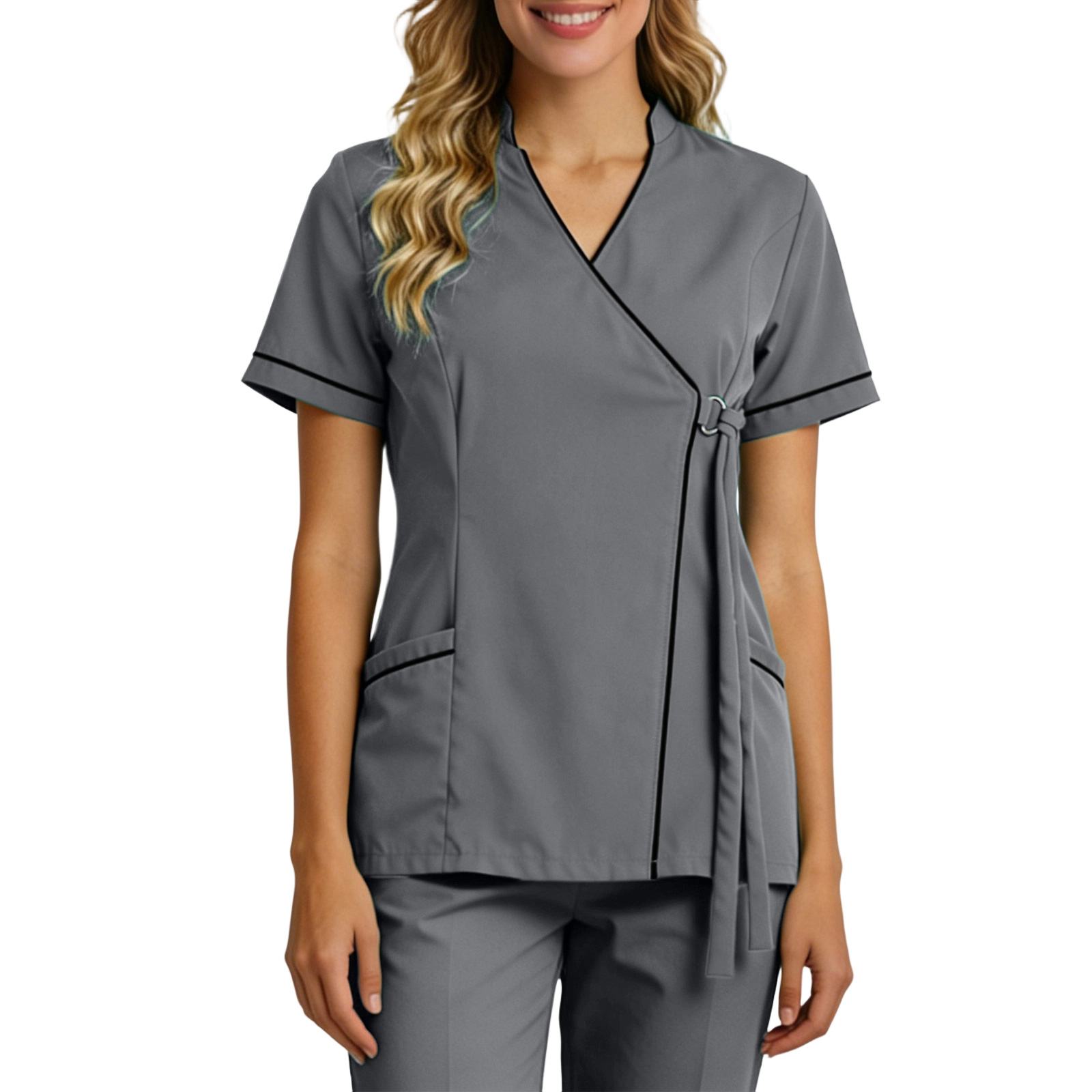 Tops de travail pour femmes enceintes, doux, col en V, ouverts sur le devant, à manches courtes, avec liens latéraux, pour l'été, uniforme de travail pour SPA et laboratoire