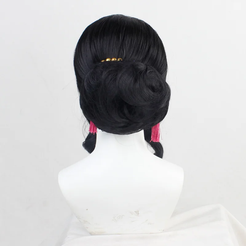 Perruque de cosplay Kimetsu No Yaiba Kibutsuji Muzan, couvre-chef noir pour femmes, cheveux synthétiques bouclés résistants à la chaleur, perruques pour costume d'Halloween