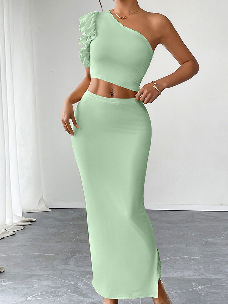 Ensemble deux pièces jupe longue et débardeur pour femme – Nouvelle collection été – Tenue décontractée élégante et sexy pour la plage ou les soirées – Vêtement tricoté uni pour femme