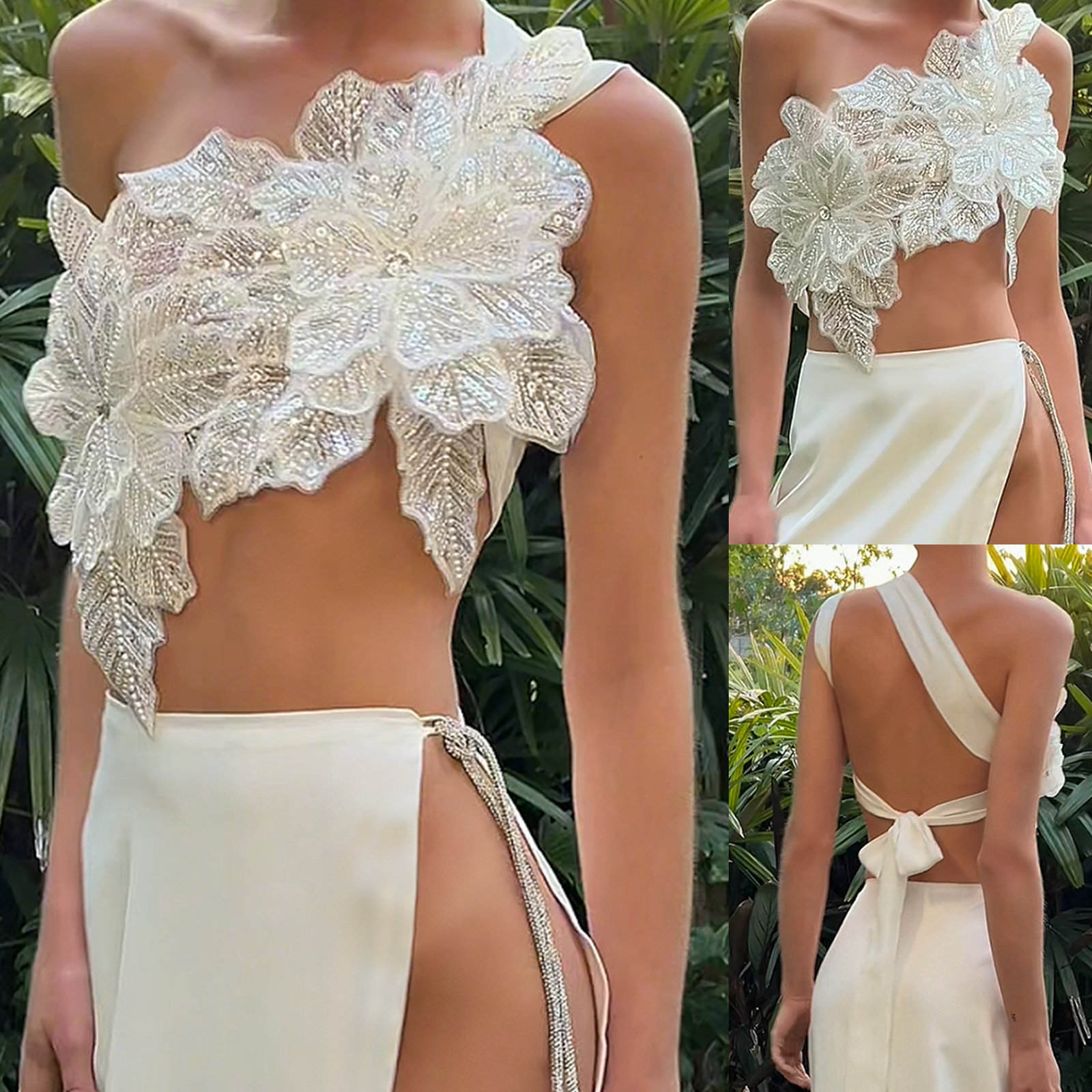 Débardeur Chic à col incliné pour femmes, Sexy, plage, vacances, y2k, paillettes, fleurs, lacets, haut court, Camisole de vacances, été
