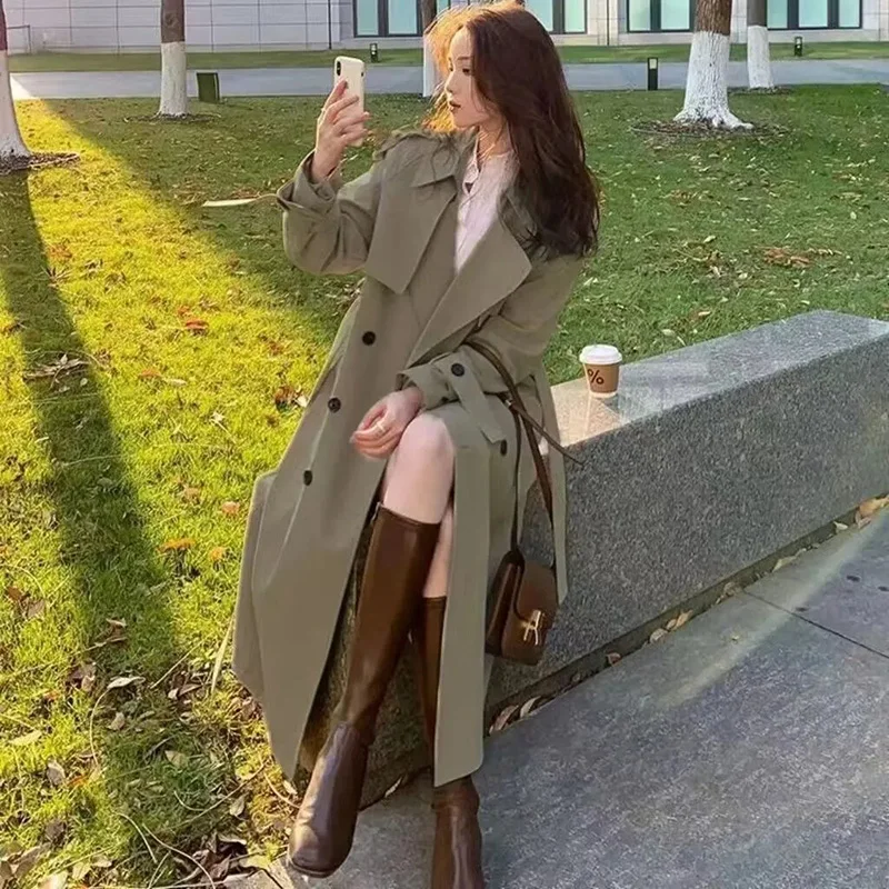Manteau mi-long pour femme, coupe-vent noir, streetwear décontracté, double boutonnage, mode coréenne, élégant, ingent, At Tralike