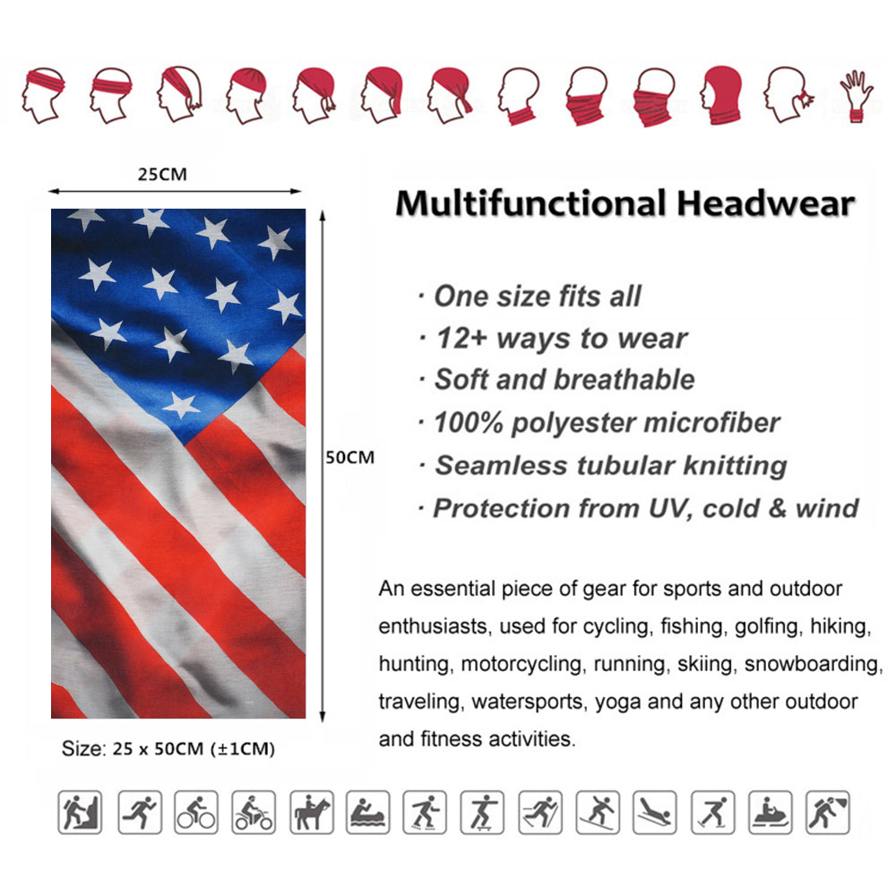 Écharpe de protection solaire à motif drapeau américain, bandeau de randonnée polyvalent, pêche, cyclisme, bouclier facial, équitation américaine, Ski, Bandana