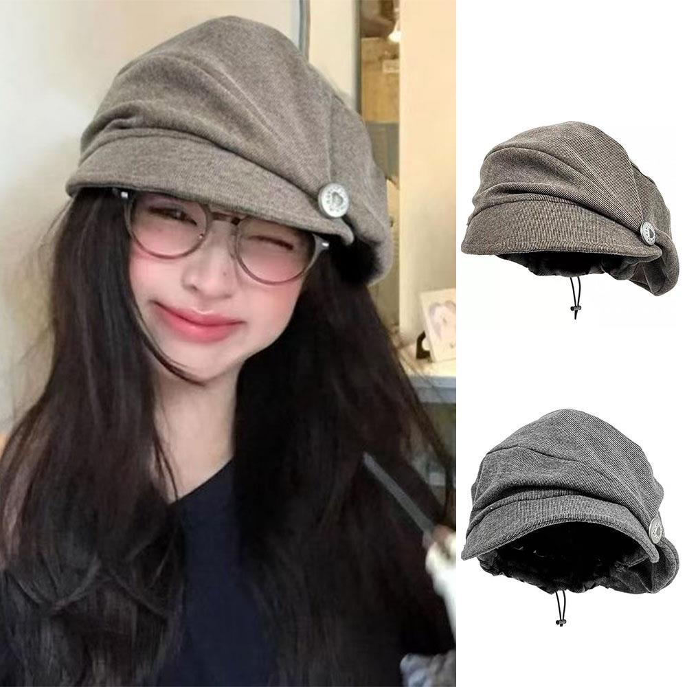 Béret japonais pour femmes, casquette de journal Vintage, chapeau de peintre britannique, grande taille de tête, chapeau d'artiste octogonal, casquettes d'automne et d'hiver