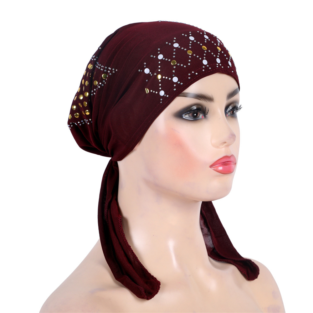 Hijab avec diamants pour femmes musulmanes, bonnet, turban, casquettes chimio, sous-écharpe, chapeau intérieur, cancer, islamique, arabe, écharpe de sauna