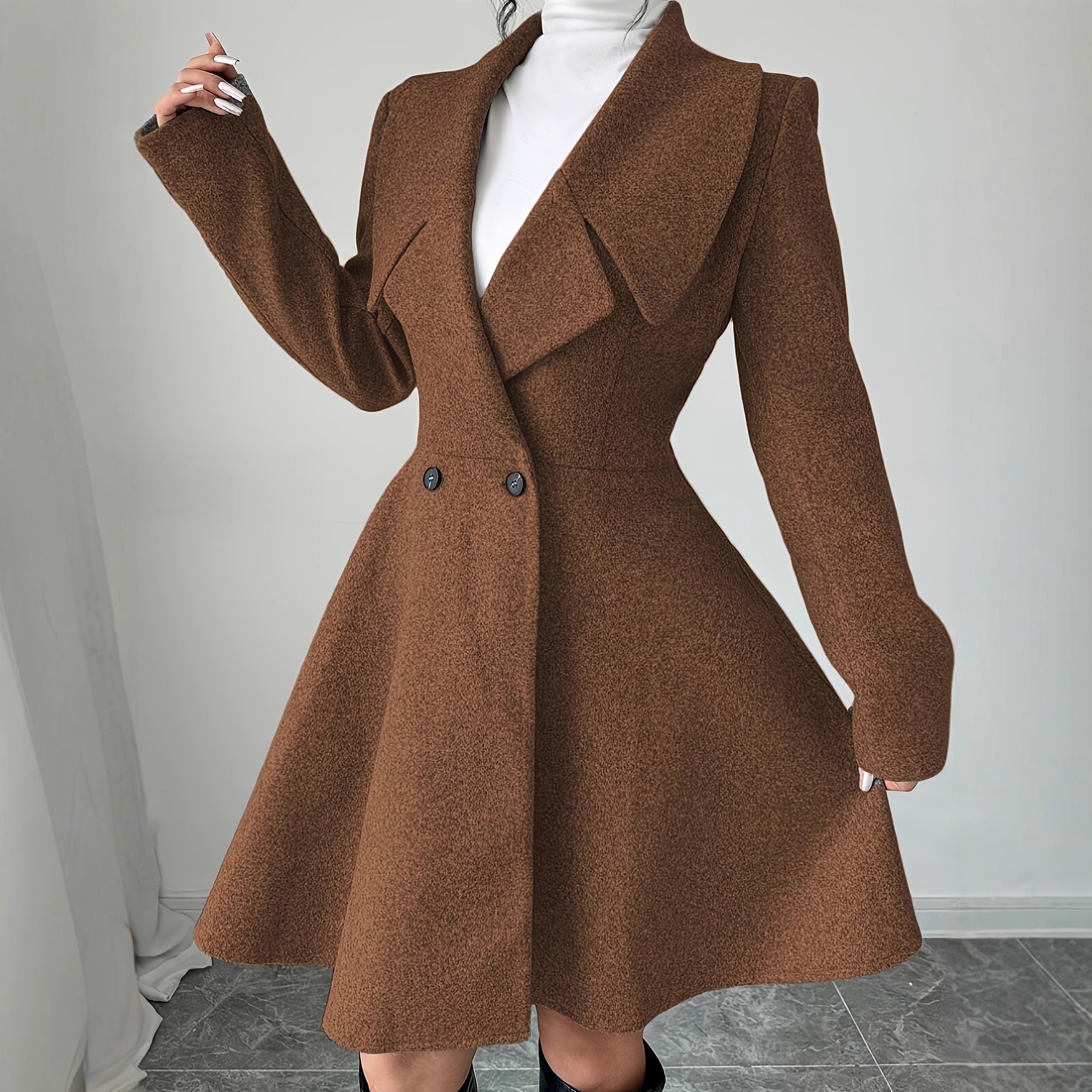 Manteaux en laine pour femmes, manches longues, col rabattu, vestes pour dames, automne hiver, manteau d'extérieur