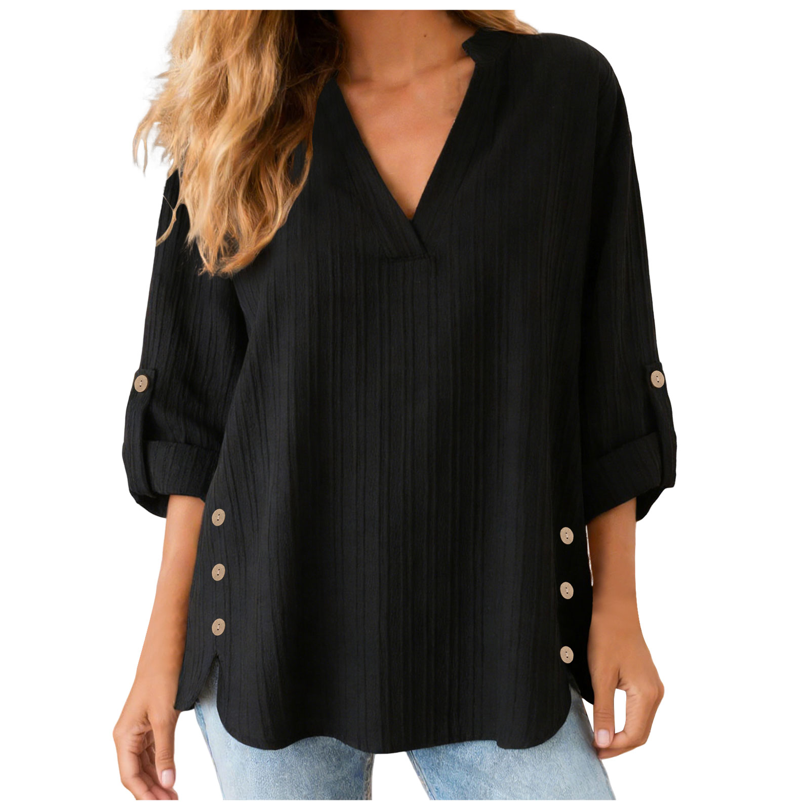 Chemisiers en lin surdimensionnés pour femmes, manches longues, col en V, hauts amples, chemisiers décontractés pour femmes, couleur unie, Blusas, tailles XL-5XL