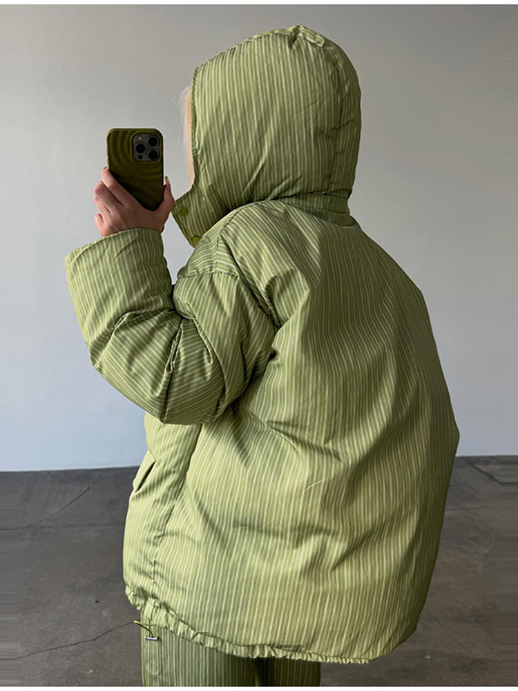 Ensemble deux pièces mode en coton rayé pour femme : Manteau à capuche zippé et pantalon large – Tenue quotidienne automne-hiver 2026