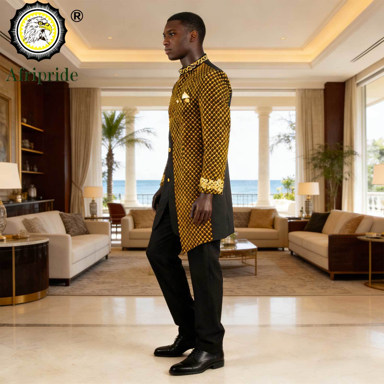Costumes africains pour hommes, ensemble Blazer et pantalon imprimé brodé, robe d'affaires avec foulard, fête de mariage, soirée A 2316023
