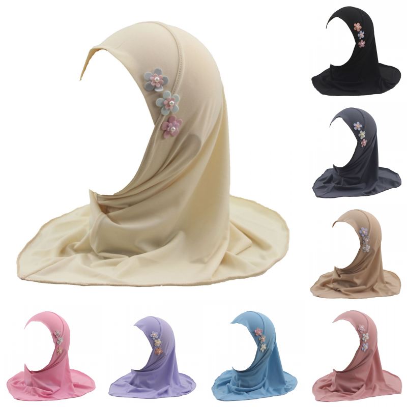 Hijab musulman pour filles, Turban arabe, Khimar islamique, Hijab instantané directement, écharpe de couleur unie, couleur fleur au hasard
