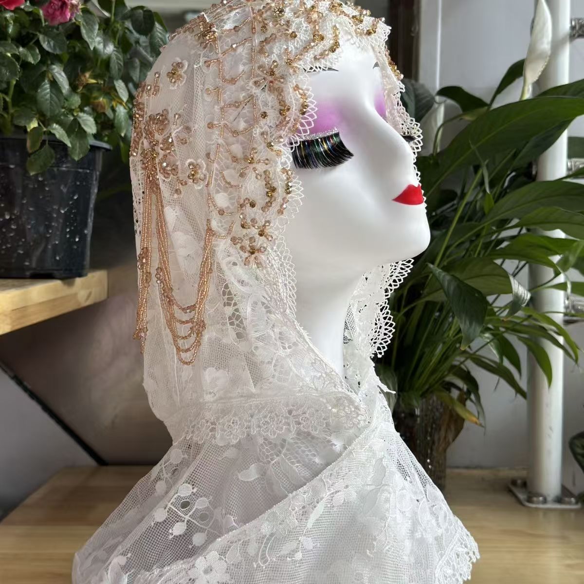 Hijabs pour femmes musulmanes noir gris avec perles Ramadam foulard soirée luxe Kufi écharpe dubaï Turban Islam chapeau