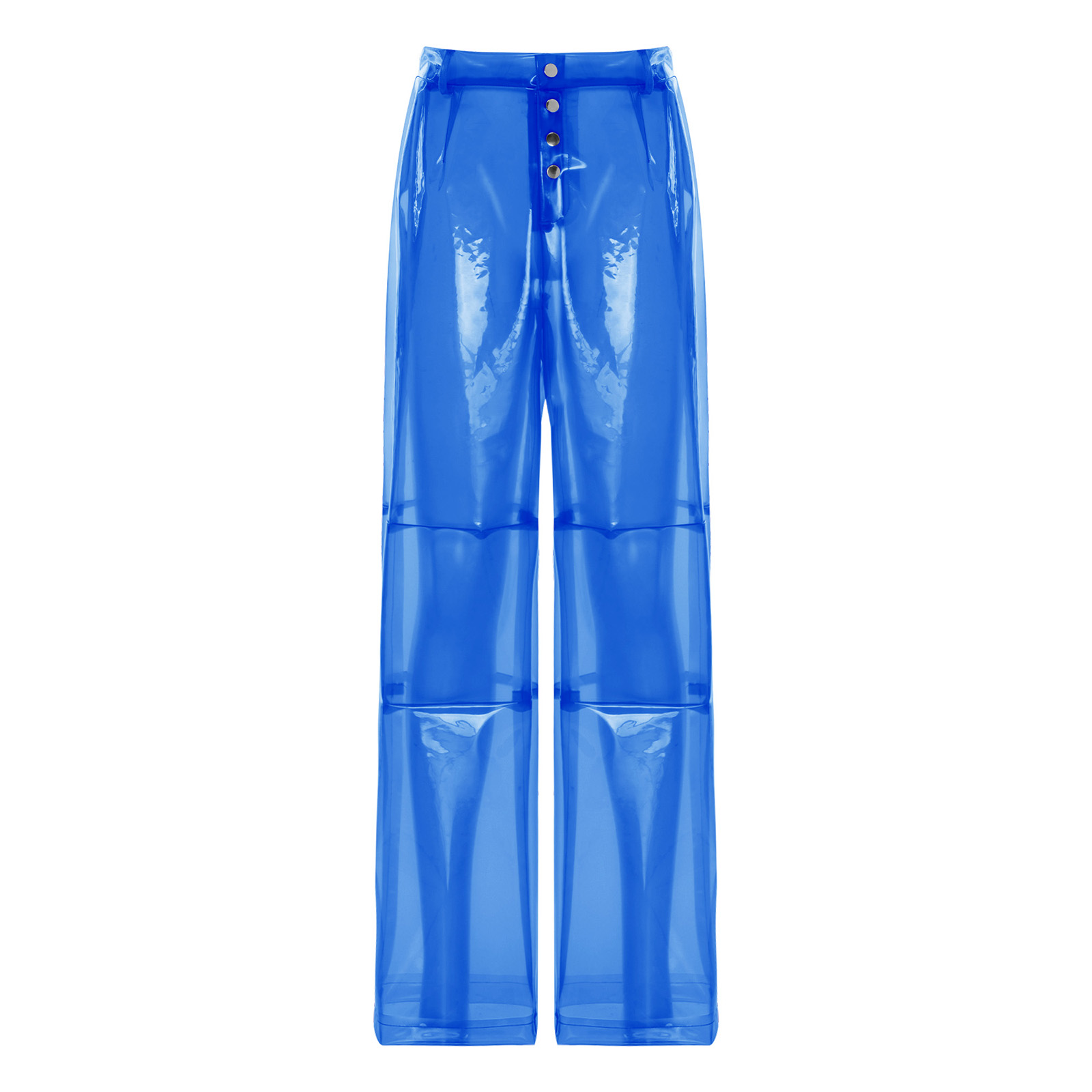 Pantalon en PVC pour femme, taille boutonnée, poches arrière, coupe large, jambe droite, transparent, idéal pour les soirées, la danse et les bals de promo