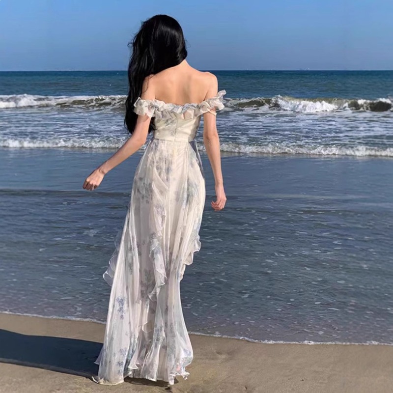Robes d'été à volants pour femmes, style coréen, robe longue à bretelles pour vacances à la plage, nouvelle collection féerique 2026