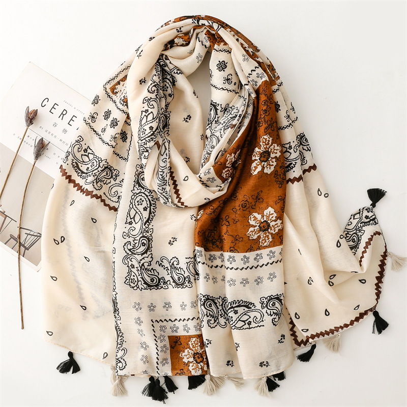 Écharpe en coton à pampilles florales Paisley, châle en Viscose respirant, protection solaire décontractée, écharpes de voyage pour femmes musulmanes, Hijab Sjaal, hiver 2026