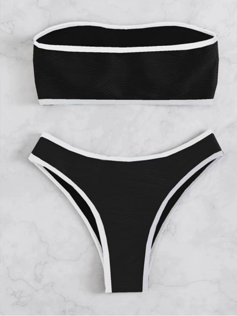 Maillot de bain string sexy push-up pour femme 2026, avec bande contrastante, bikini bandeau, tenue de plage estivale