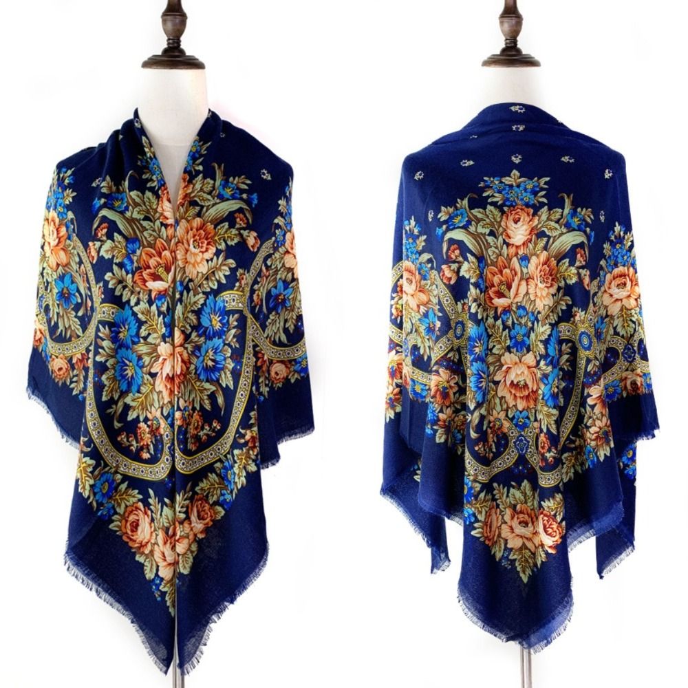 Écharpes châles pour femmes 130×130cm, fines, de luxe, style carré russe, imprimé floral, respirantes, ethniques, bandana d'été