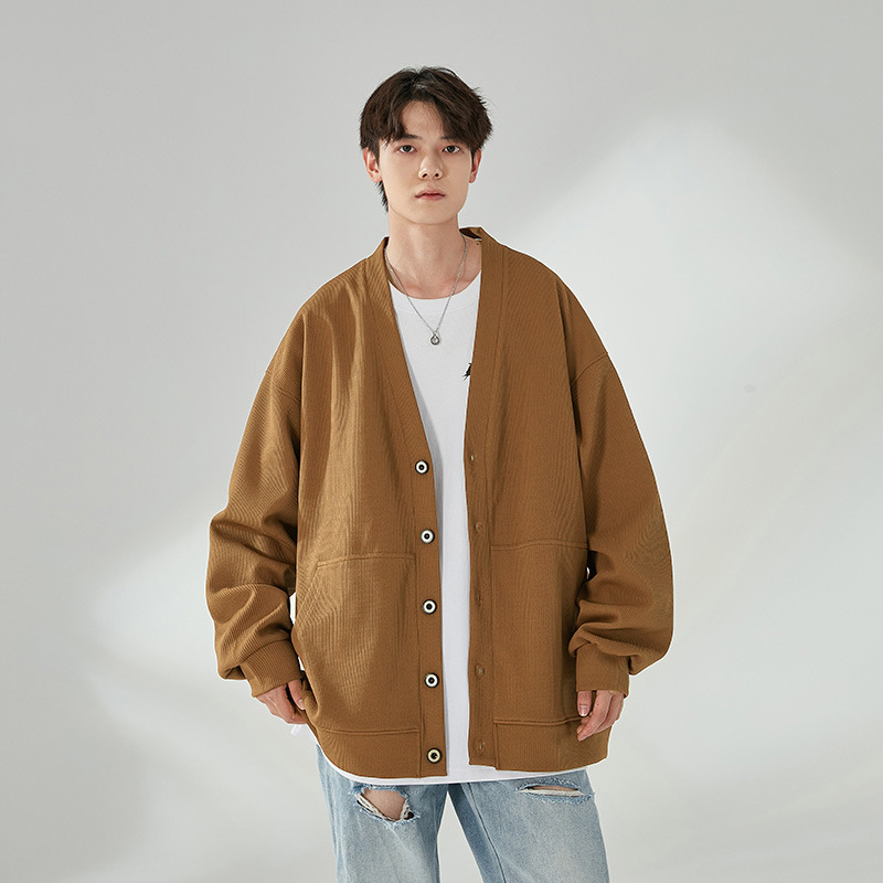 Grande taille L-9XL hommes Cardigan pull manteau coréen col en V à manches longues tricot pull porter décontracté ample mâle adolescent vêtements 50-190KG