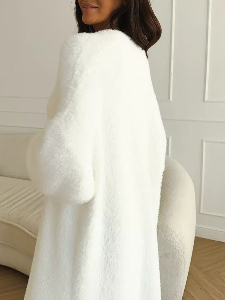 Cardigan Long blanc pour femmes, vêtements d'hiver tricotés, moelleux, manches longues, pull en cachemire, manteau, style clotkoréen, chaud, vintage