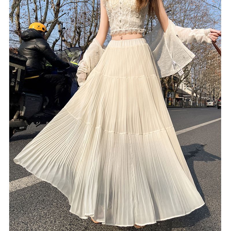 Printemps été femmes jupes Vintage taille haute élastique Patchwork blanc noir Chic longue gâteau a-ligne jupe jupes longues pour les femmes