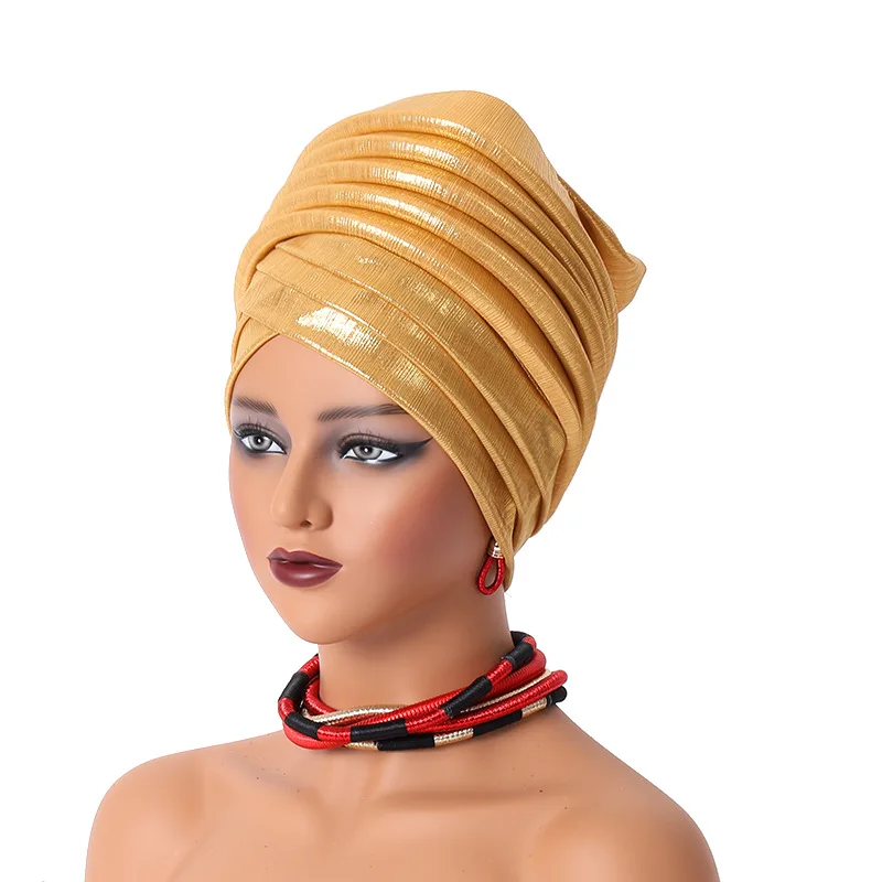 Auto Gele-Turban Africain pour Femme, Cravate de Sauna, Chapeau Plissé, Enveloppe de Sauna Musulmane, Écharpe NigWin, Hijab Aso Oke, Couverture de Casquette de Chimio