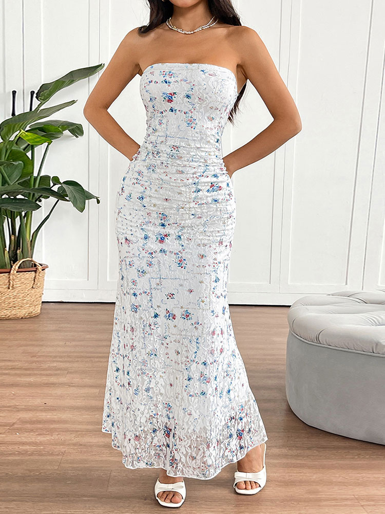 Nouvelles Robes Longues d'Été pour Femmes, Sexy, en Dentelle, Bustier, Dos Nu, Style Streetwear, Élégantes, Décontractées, Ajustées, Vêtements