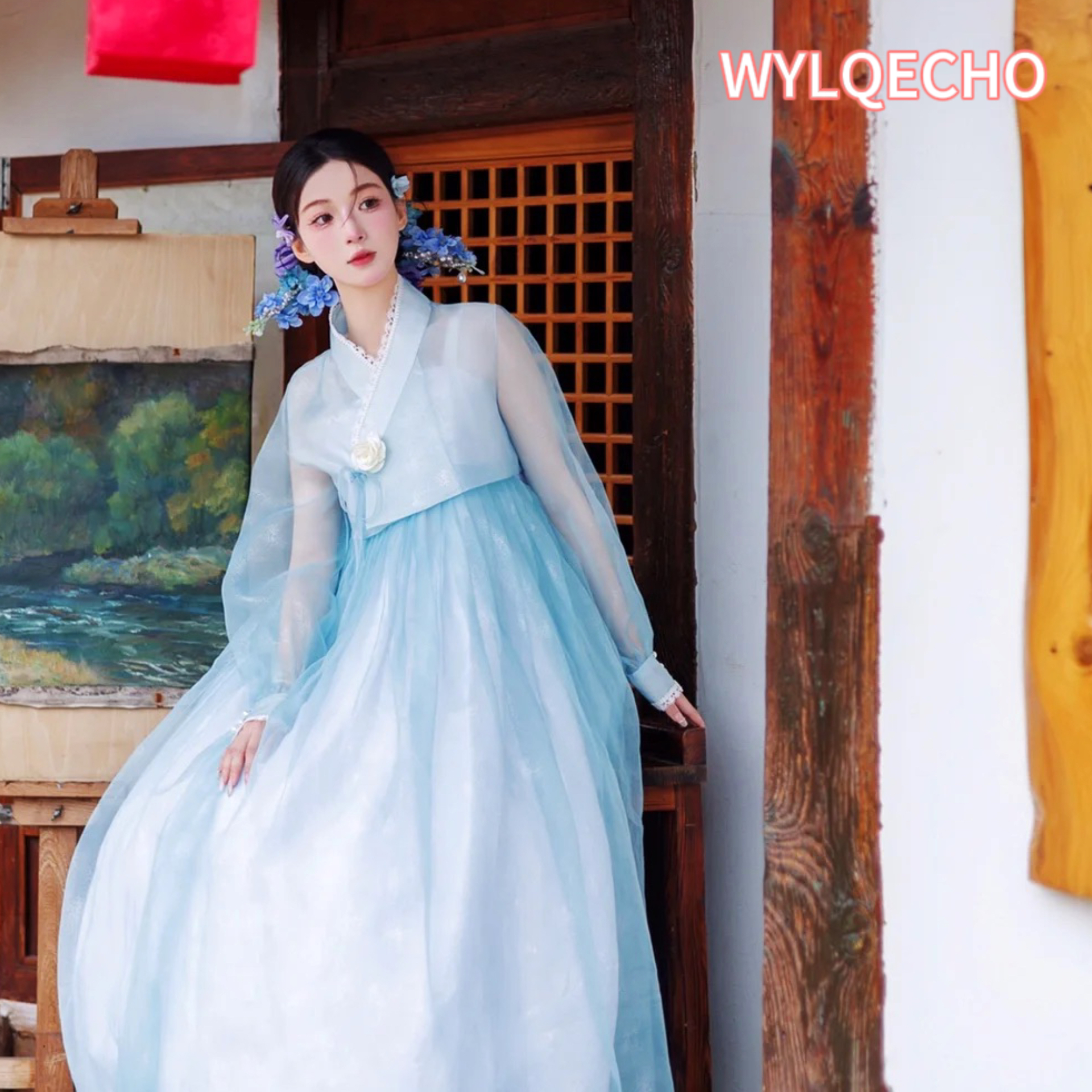 Hanbok Vêtements traditionnels coréens Robe Hanbok pour femmes Nouveau bleu Modernisé Hanbok Costume d'Halloween Cosplay Mariage Hanbok한