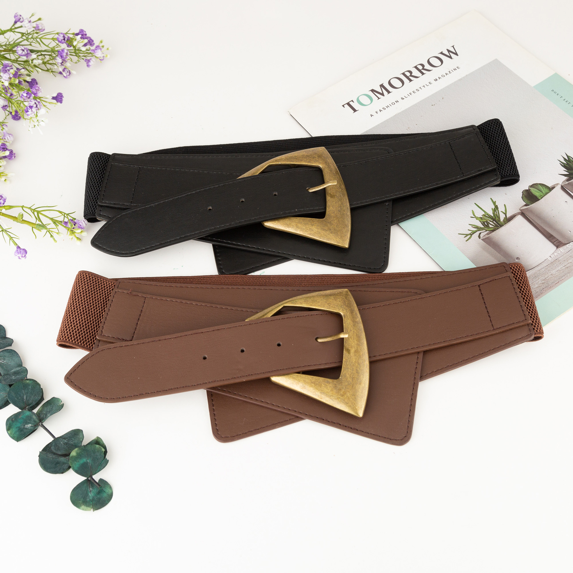 Ceinture élastique vintage pour femme – Ceinture noire tendance pour robe, manteau, pull, costume, décontracté/formel/de soirée