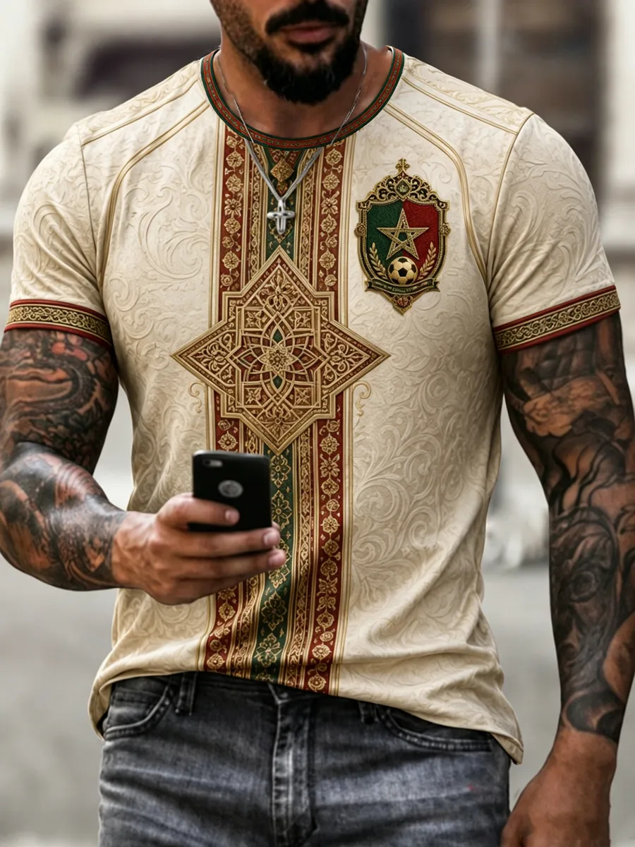Nouveau Maillot de Football Islamique 3D Imprimé pour Hommes 2026, Style Marocain, Idéal pour le Quotidien et l'Entraînement, T-shirt à Séchage Rapide