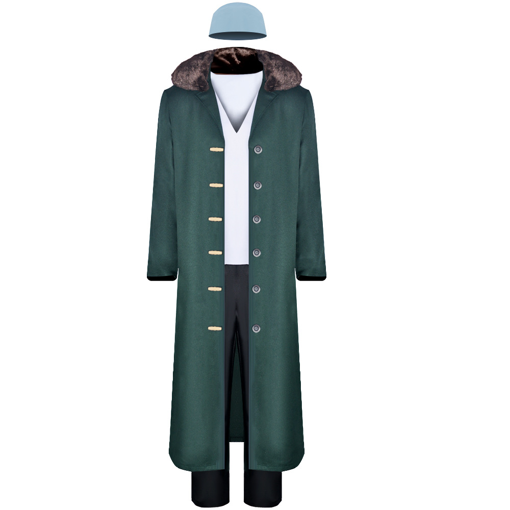 Costume de Cosplay Kuzan, tenue Aokiji avec chapeau, Trench-Coat vert long avec col en fourrure, Costume de carnaval d'halloween