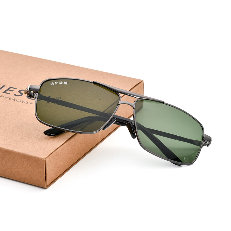 Shatar-Lunettes de soleil à double faisceau, monture en métal, lentille en verre unisexe, mode rétro, lentille verte, UV400, nouveau