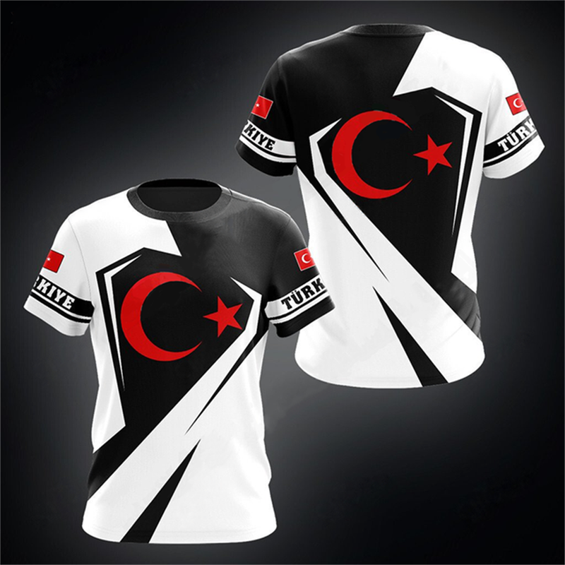 T-shirt d'été pour homme à thème drapeau turc, tendance, 3D, adapté aux sports de plein air, à l'entraînement, respirant, maillot de football
