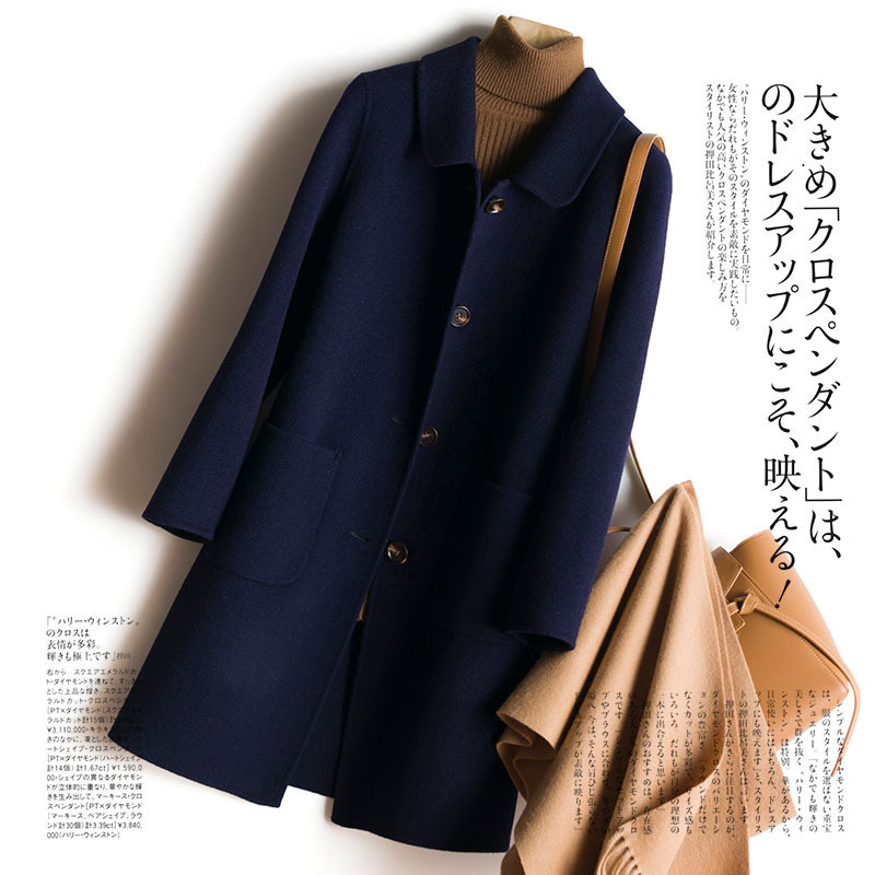 Manteau en laine 100% double face mi-long pour femme, élégant, style OL, simple boutonnage, veste d'hiver 2026