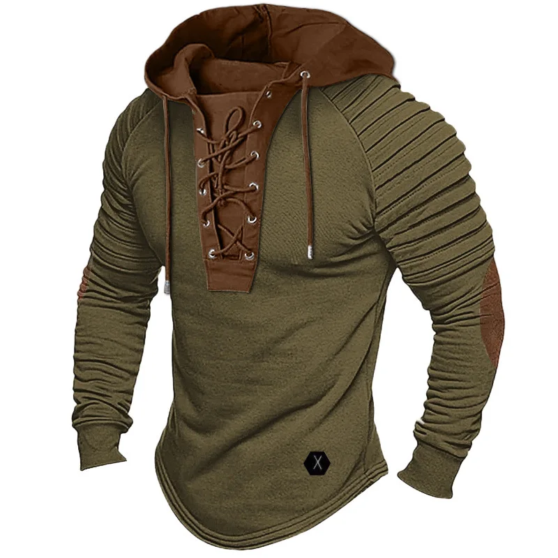Vêtements pour hommes musculaires. Sweat à capuche de couleur unie. T-shirt pour hommes de nouveau style. Cagoule plissée. T-shirt à manches longues Street Style. S-XXXL